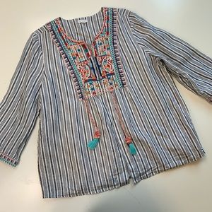 J. Jill Linen Embroidered top tassel detail